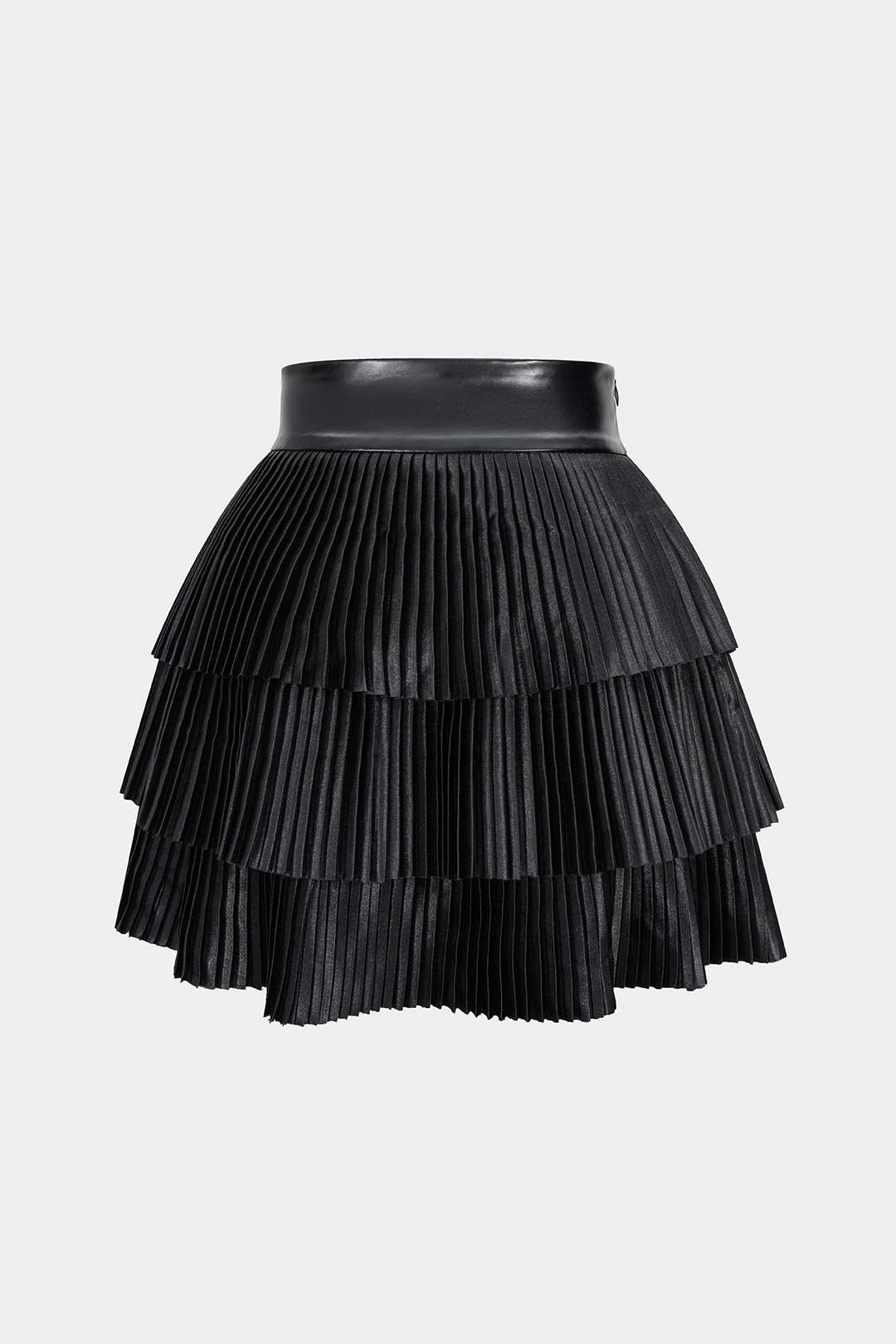 Satin Finish Pleated Layered Skirt
