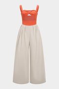 Contrast Cut Out Twist Knot Sleeveless Jumpsuit
