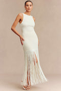 Round Neck Backless Fringe Sleeveless Dress