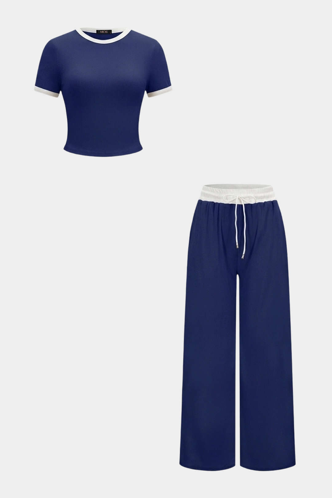 Contrast Round Neck Short Sleeve T-Shirt And Tie-Up Pants Set