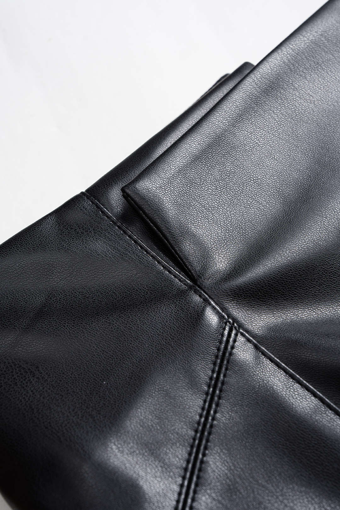 Faux Leather Asymmetrical Hem Ruched Skirt