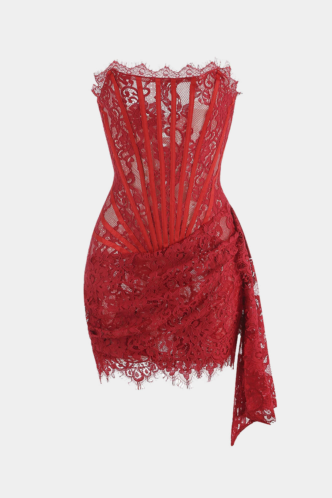 Lace Tie-Back Strapless Sleeveless Mini Dress