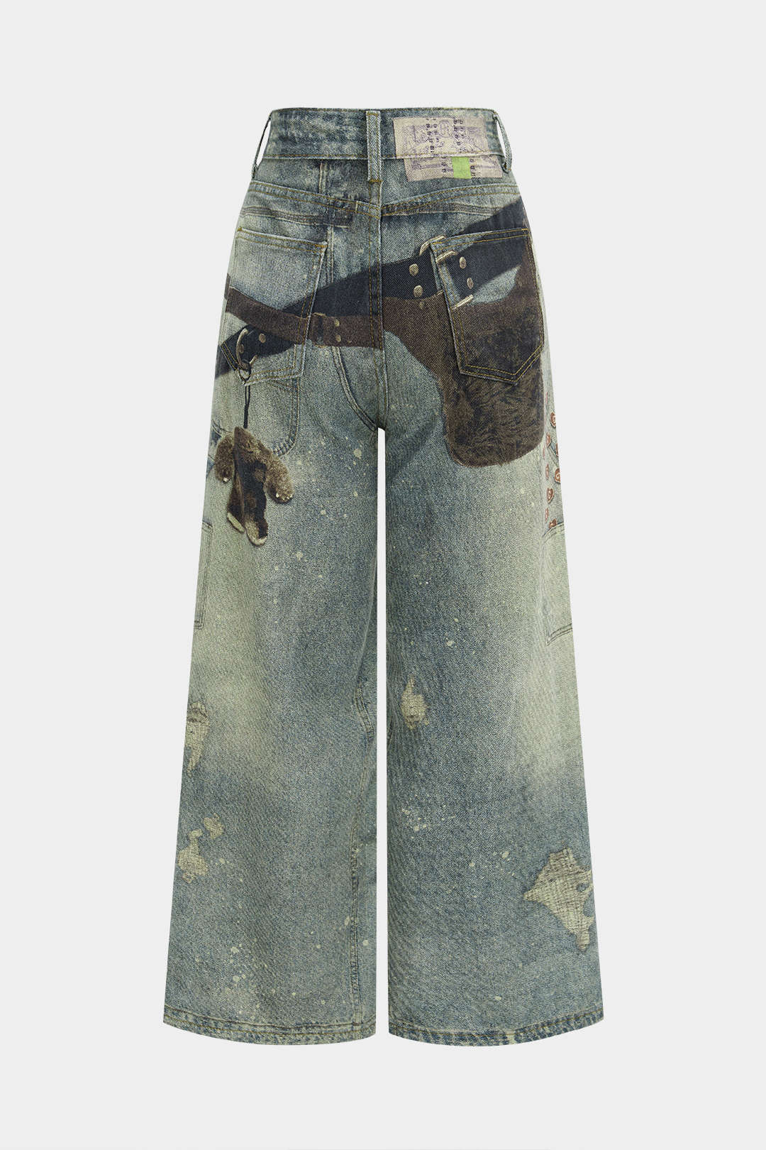 Graffiti Print Denim High Waist Wide Leg Pants