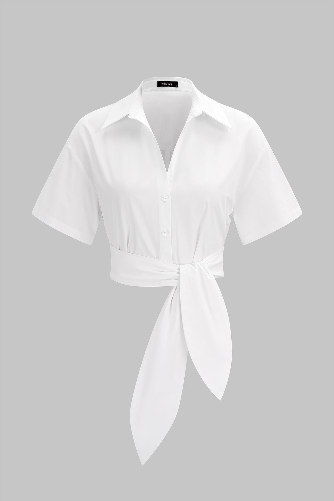 Solid Tie-Up Short-Sleeve Shirt