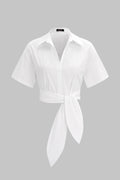Solid Tie-Up Short-Sleeve Shirt