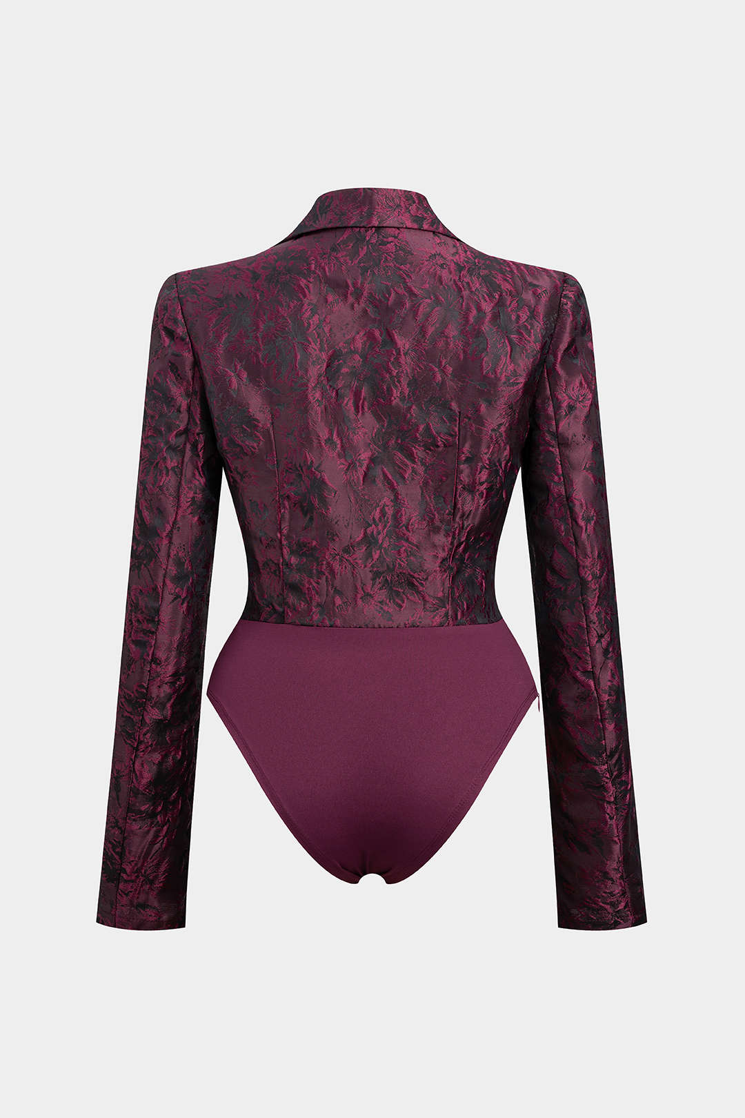 Floral Print Jacquard Notched Lapel Long Sleeve Bodysuit