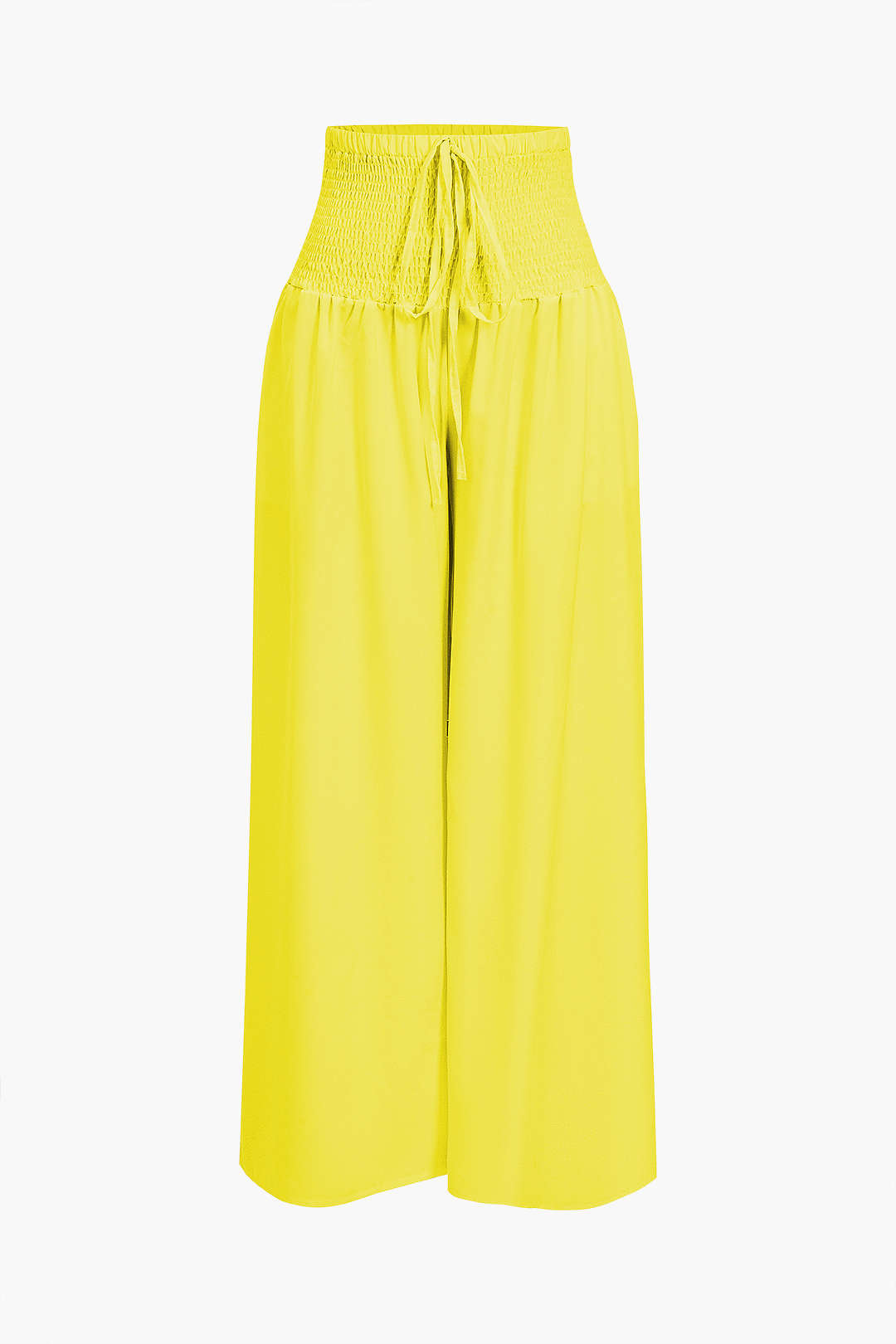 Ruched Tube Top And Tie Front Wide Leg Trousers Set