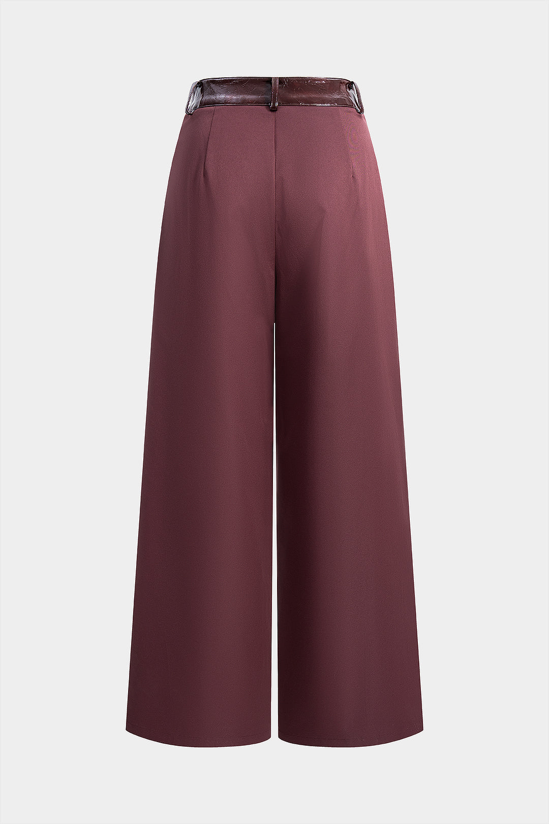 Faux Leather Patchwork Asymmetrical Metallic Button Wide Leg Pants
