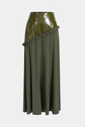 Faux Leather Patchwork Zipper Twist Knot Skirt