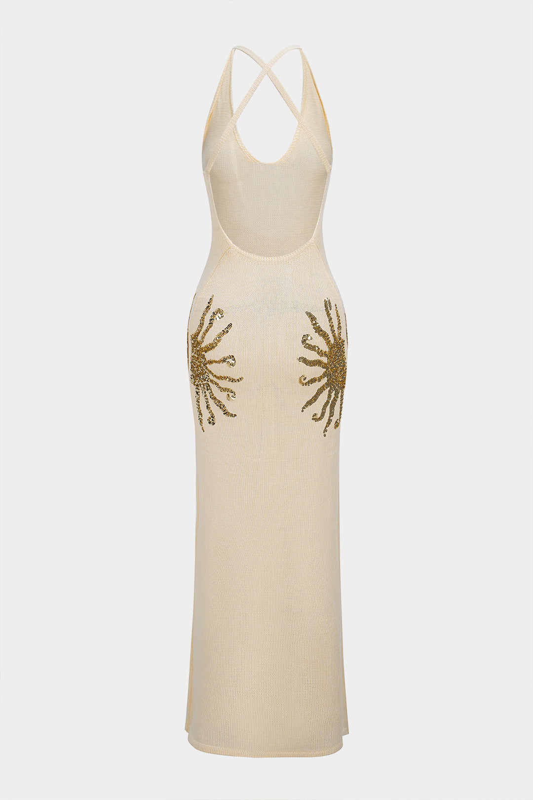 Knit Sequin Crossed Backless Sleeveless Dress