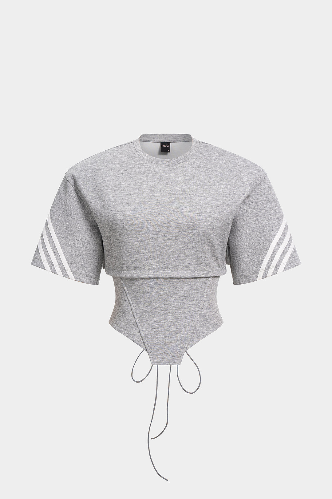 Striped Round Neck Tie Back Cut Out Short Sleeve T-shirt