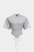 Striped Round Neck Tie Back Cut Out Short Sleeve T-shirt