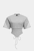 Striped Round Neck Tie Back Cut Out Short Sleeve T-shirt