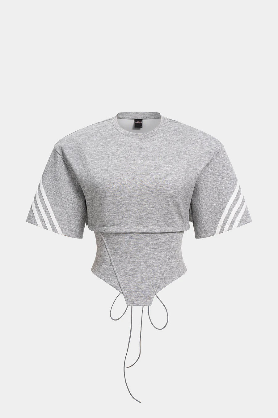 Striped Round Neck Tie Back Cut Out Short Sleeve T-shirt