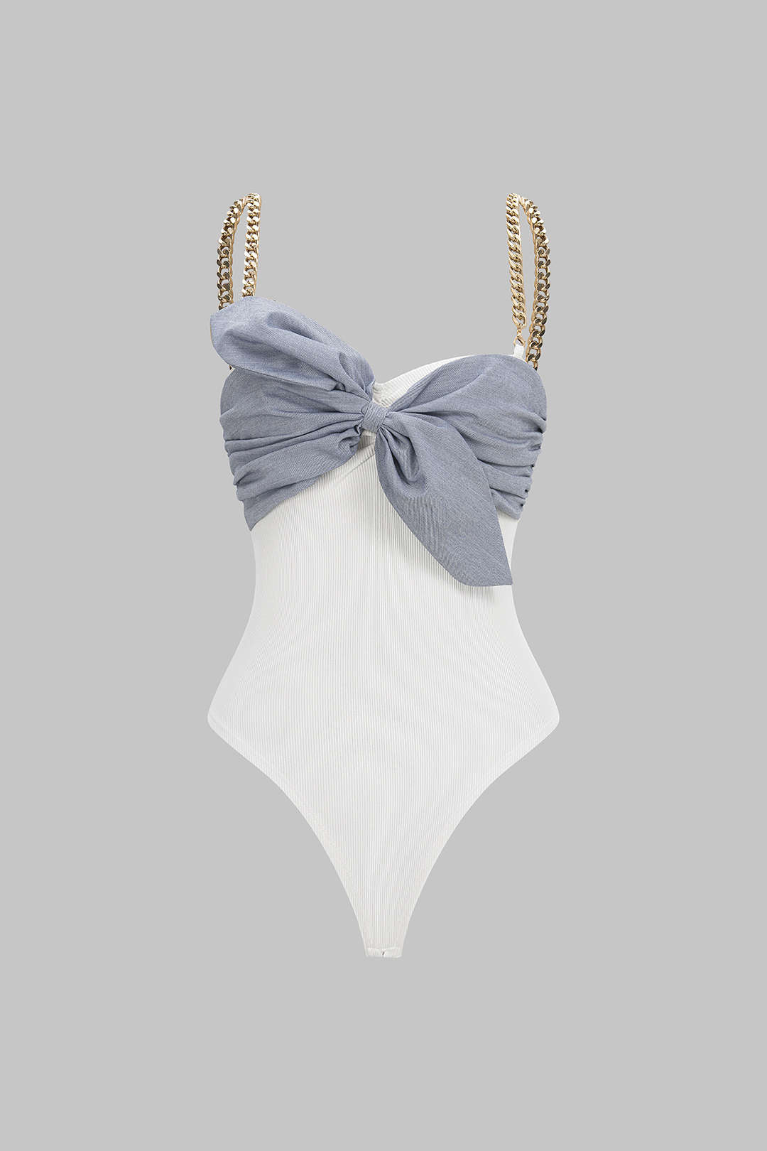 Patchwork Metallic Chain Knot Sleeveless Bodysuit