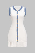 Knit Metallic Button Patchwork Sleeveless Sweater Dress