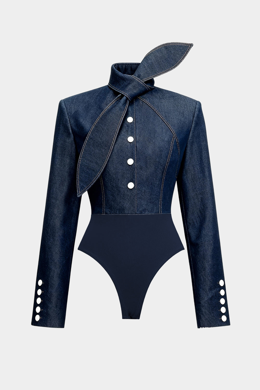 Denim Tie-Up Button Bodysuit