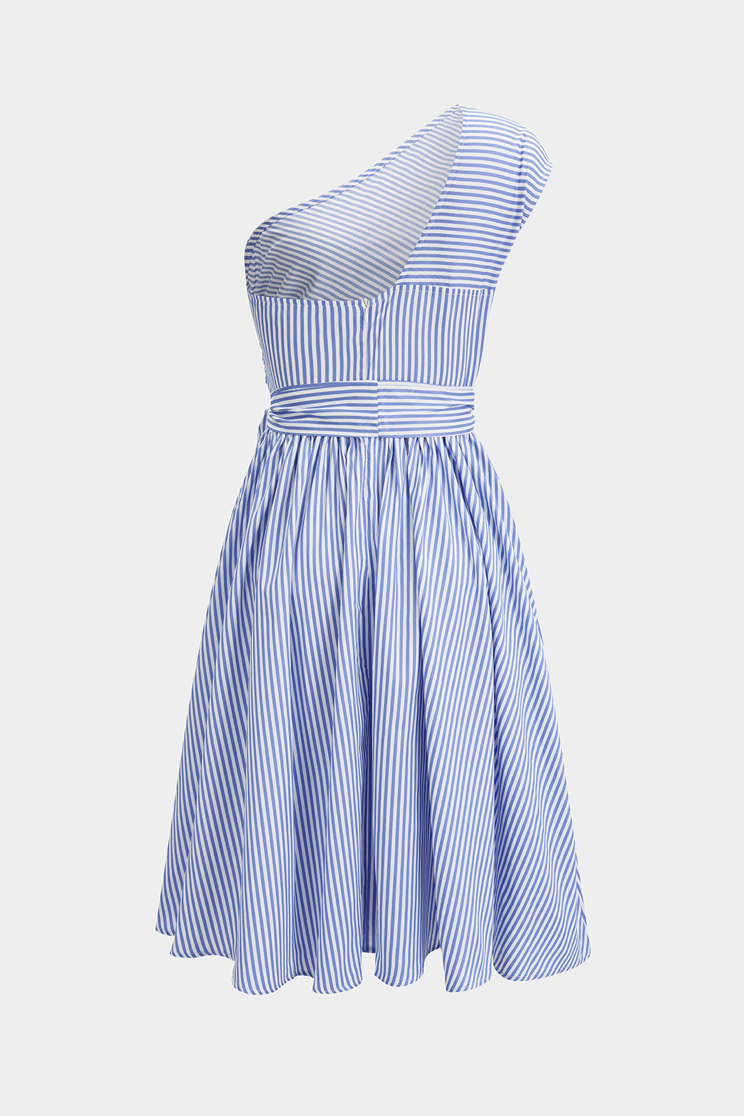 Stripes Print One Shoulder Tie-Up Sleeveless Midi Dress