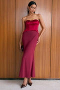 Patchwork Satin Corset Strapless Sleeveless Midi Dress
