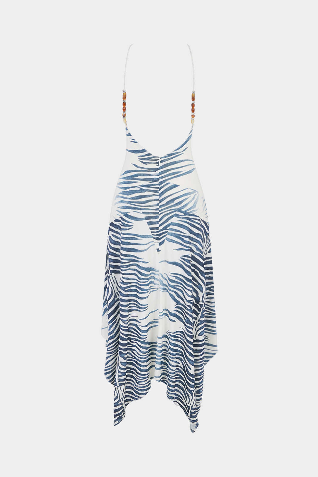 Stripes Print Halter Neck Asymmetrical Hem Sleeveless Midi Dress