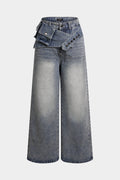 Denim Asymmetrical Wide Leg Jeans