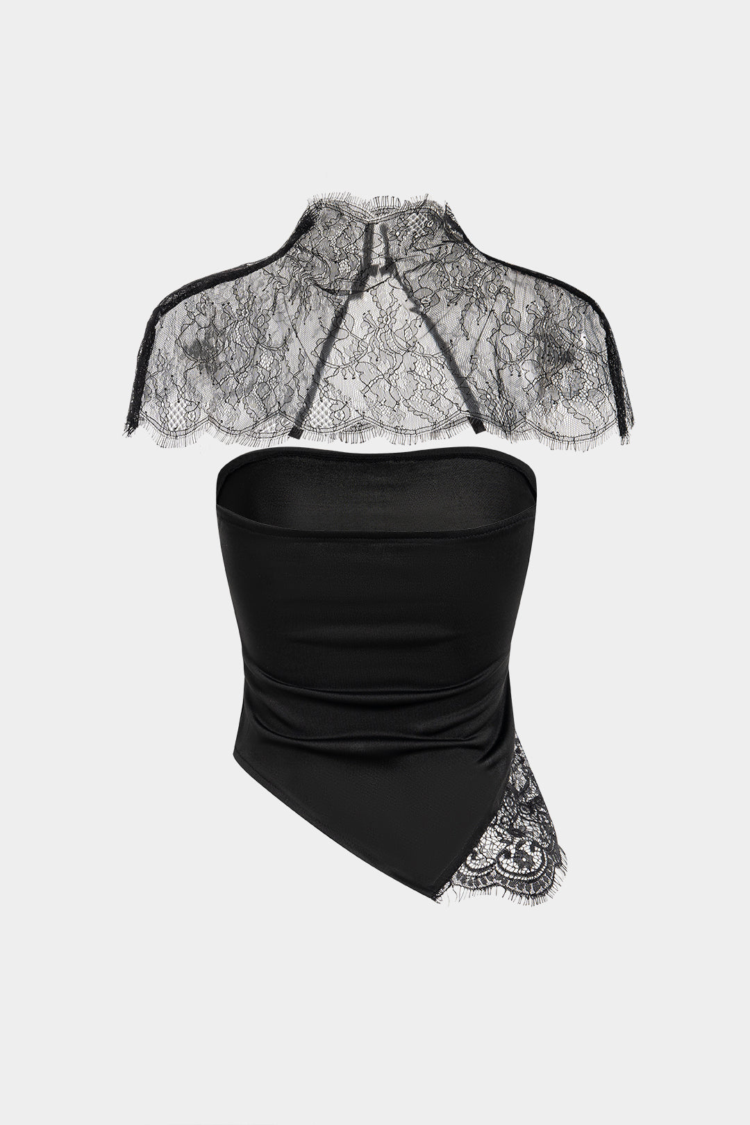 Lace Trim Patchwork Asymmetrical Tube Top With Sheer Shawl
