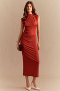 Ruched Sleeveless Midi Dress