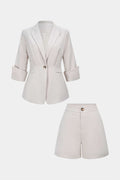 Lapel Button Long Sleeve Shirt And Shorts Set