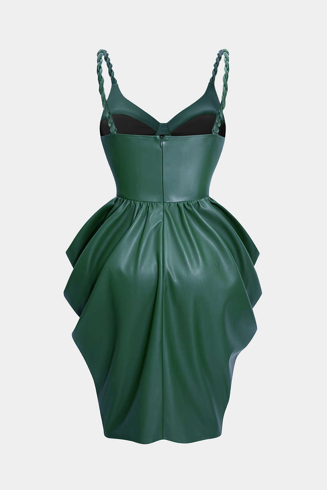 Faux Leather Ruched Twist Knot Sleeveless Mini Dress