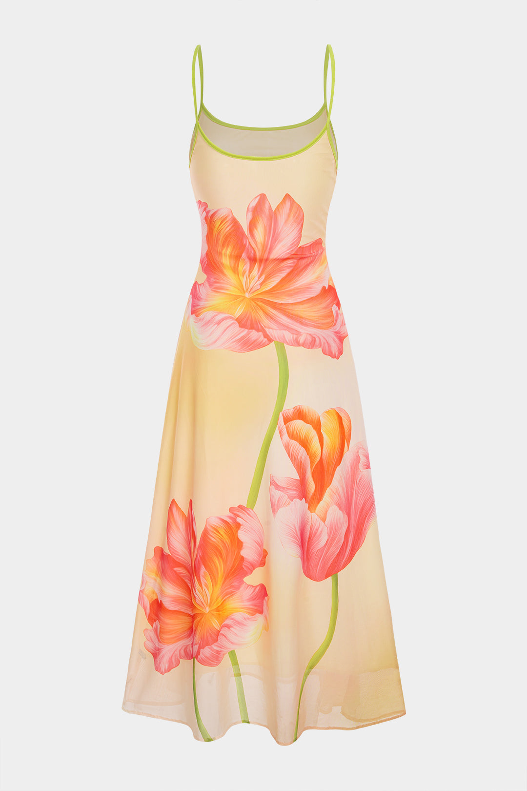 Ombre Floral Print Mesh Slip Sleeveless Maxi Dress