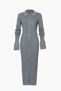 Shell Sleeve Ribbed Buttons Down Maxi Dress Mesh