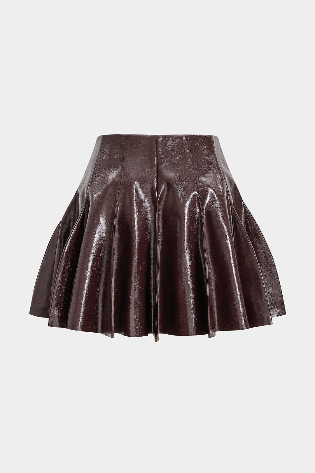 Faux Leather Pleated Stitching Detail Skirt