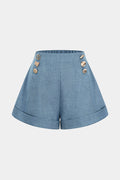 Metallic Button High Waist Wide Leg Shorts
