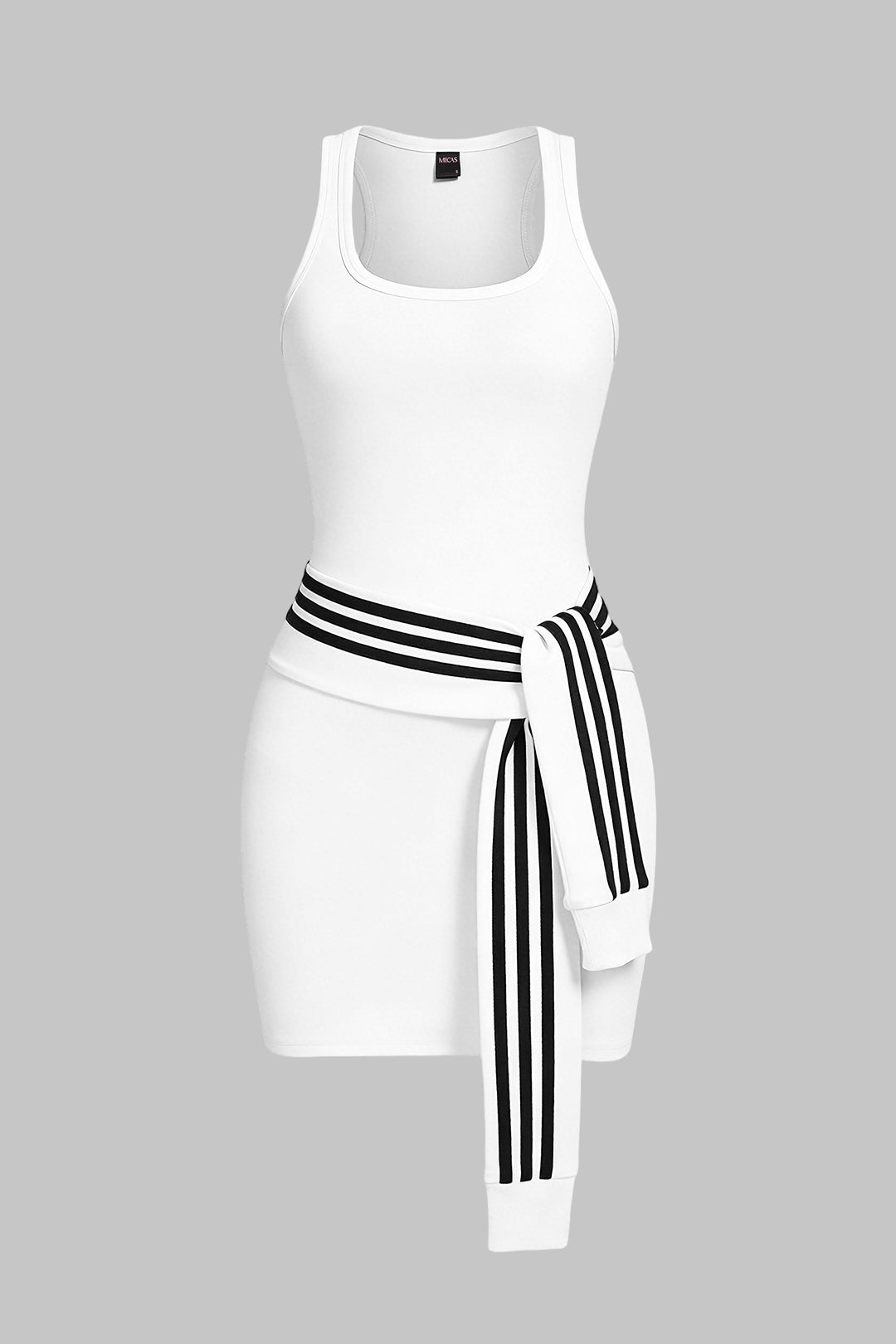 Striped U-Neck Knotted Sleeveless Mini Dress