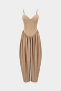 Solid Corset Ruched Slip Sleeveless Jumpsuit