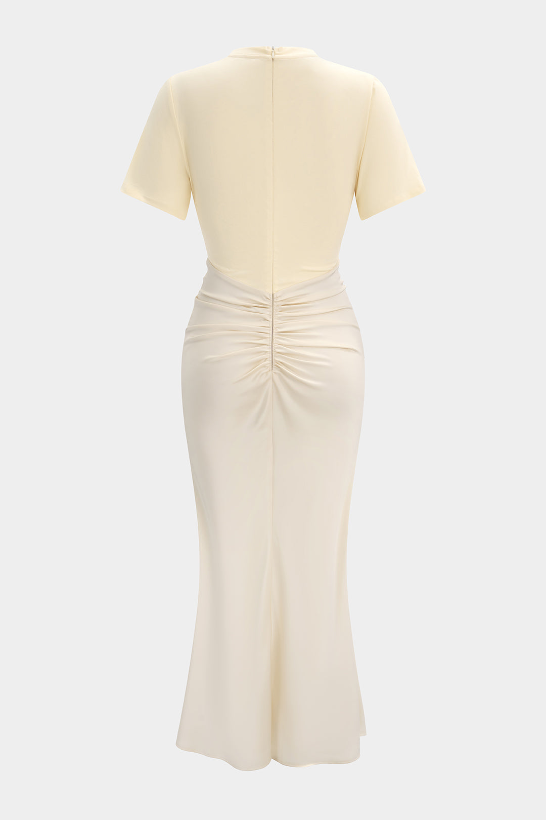 Patchwork Satin Round Neck Ruched Short Sleeve Maxi Dress