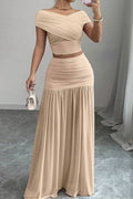 Ruched Patchwork Top And Skirt Set