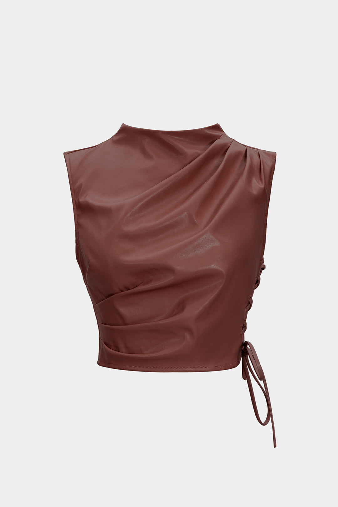 Faux Leather Ruched Pleated Tank Top
