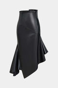 Faux Leather Asymmetrical Hem Ruched Skirt