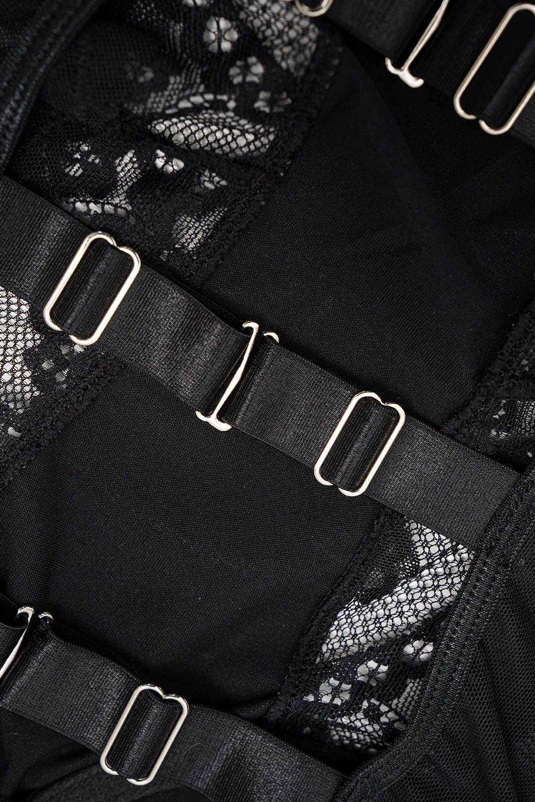 Faux Leather Patchwork Mesh Lace Trim Bodycon Sleeveless Bodysuit