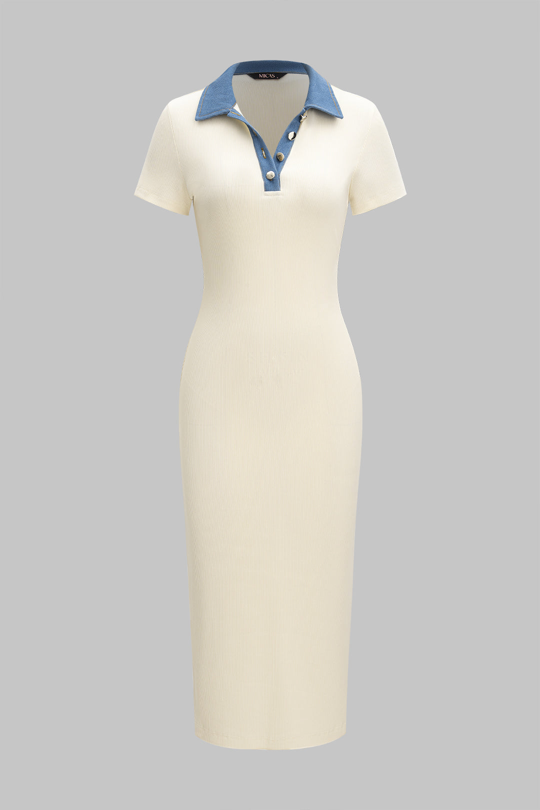 Denim Patchwork Short Sleeve Midi Dress