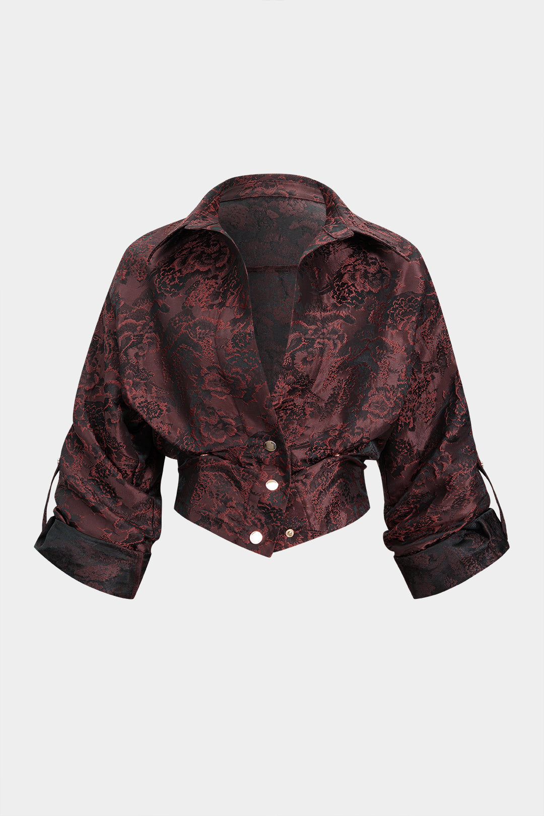 Floral Print Jacquard Smocked Long-Sleeve Shirt