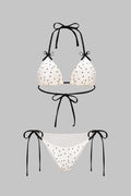 Polka Dots Print Velvet Bow Tie-Up Bikini Set