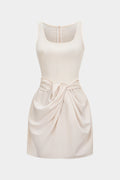 U-Neck Ruched Zipper Mini Dress