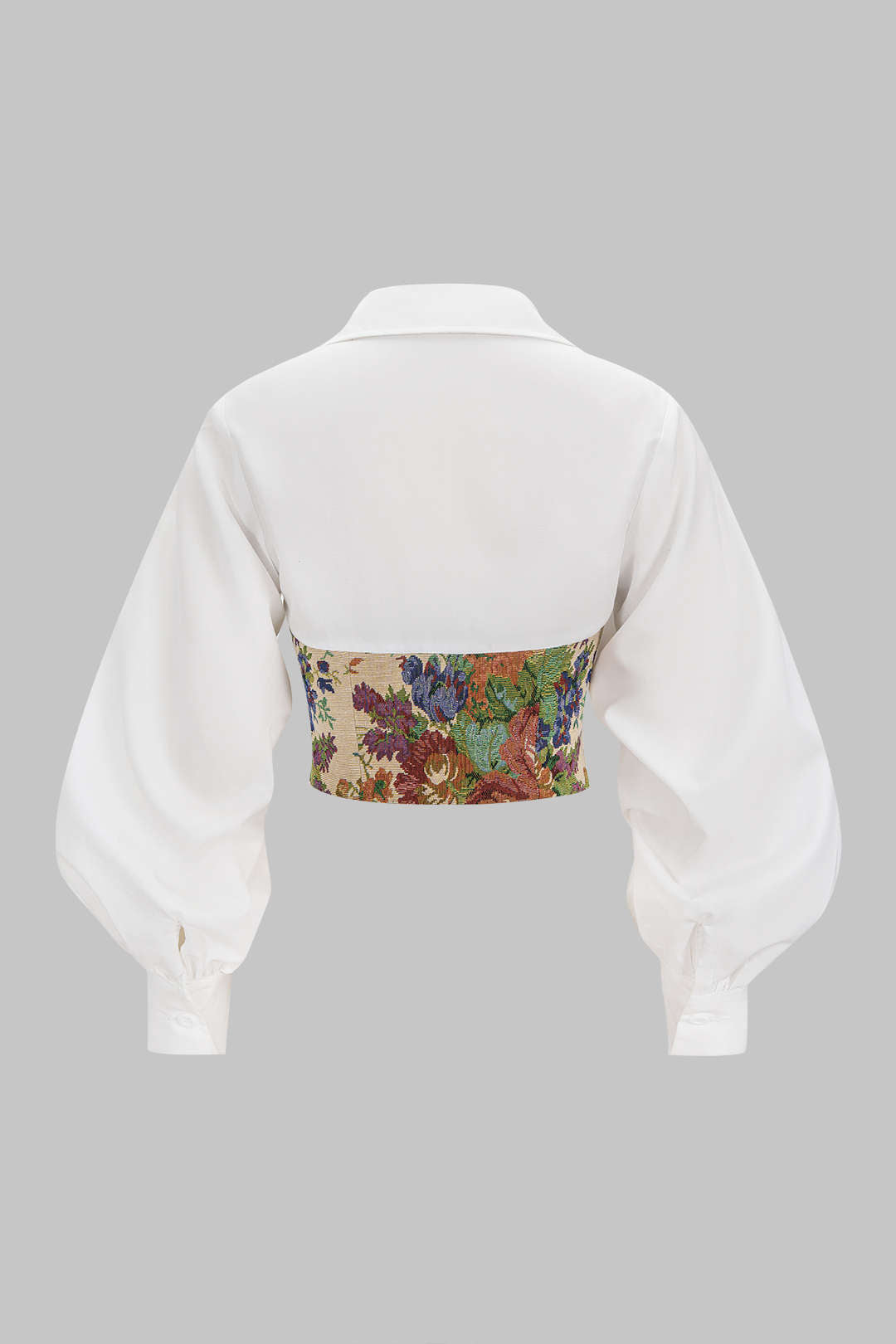 Floral Print Jacquard Ruched Balloon Sleeve Top