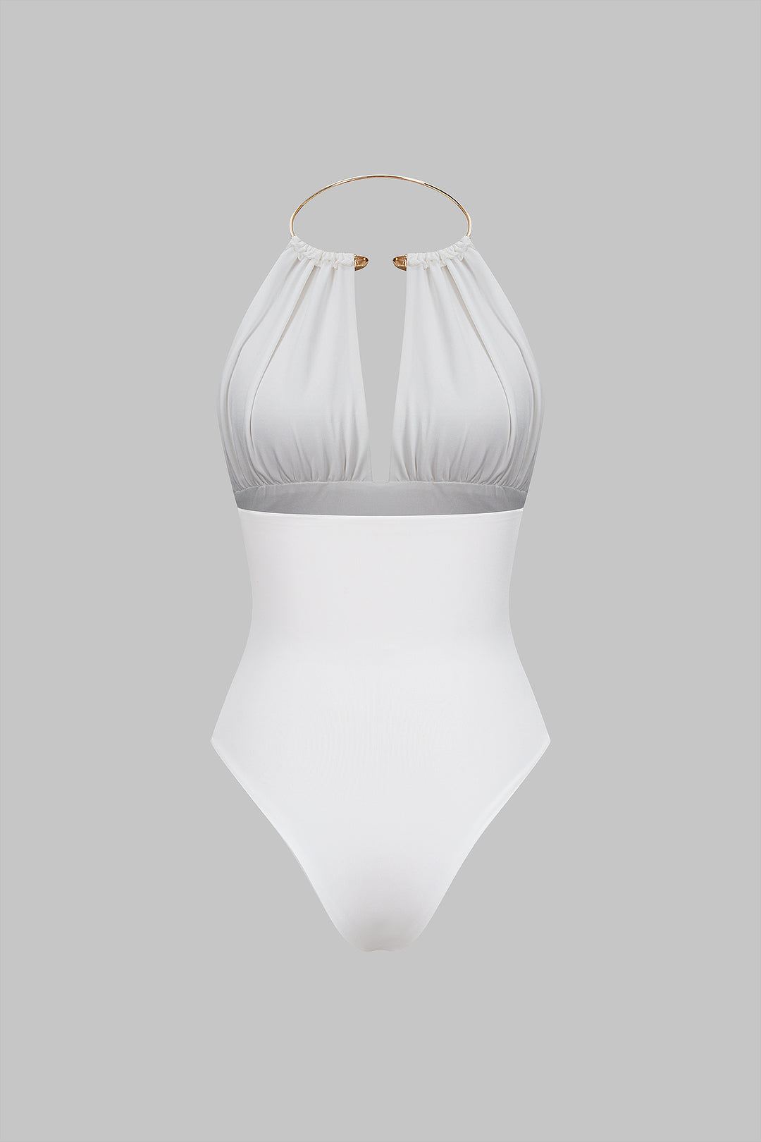 Metallic Decor Halter Neck Ruched Sleeveless Backless Bodysuit
