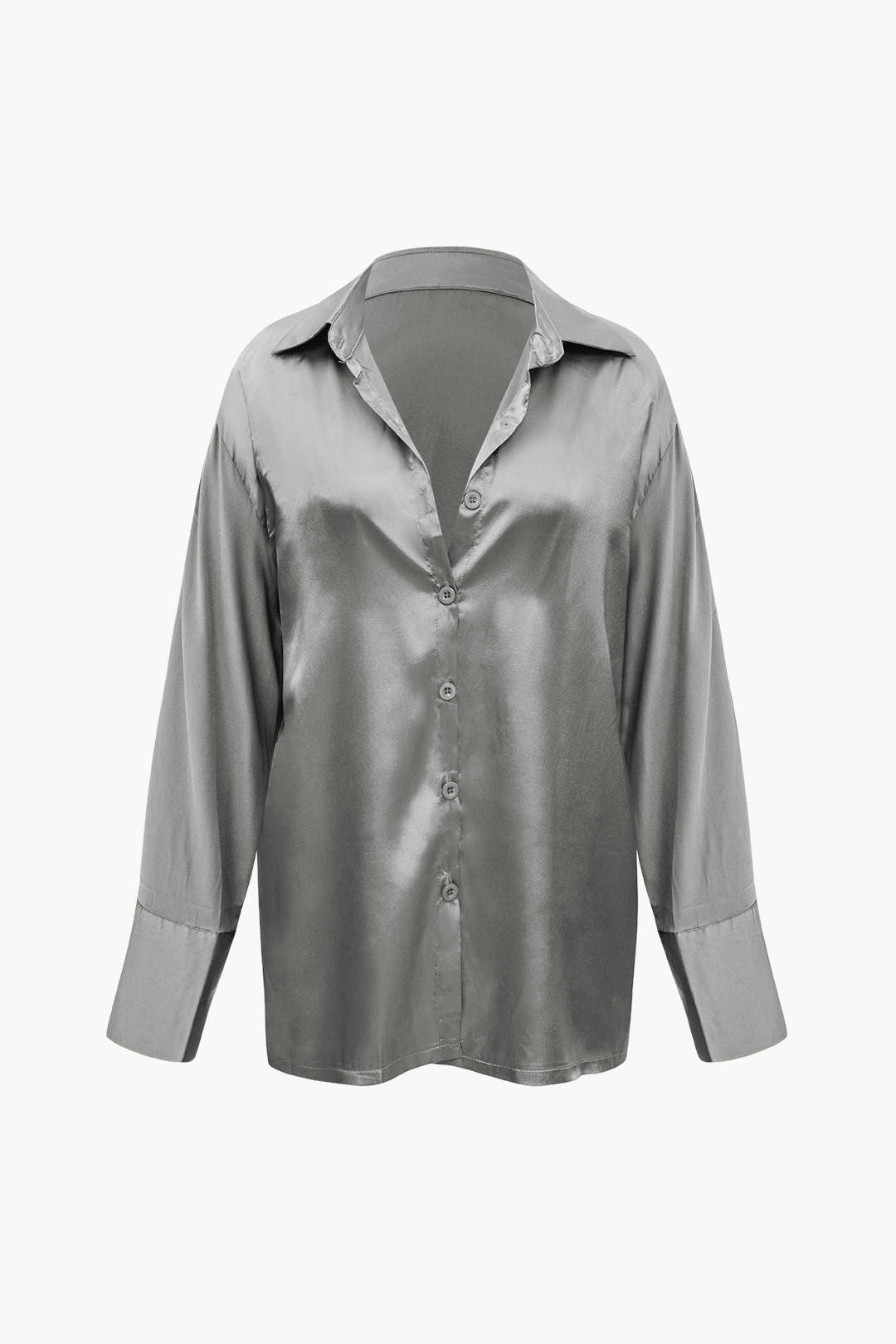 Satin Button Up Long Sleeve Shirt And Pants Set