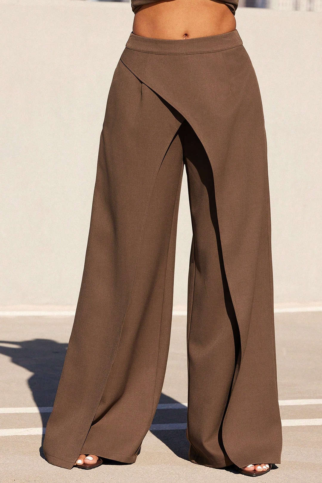 Asymmetrical High-Waist Wide-Leg Pants