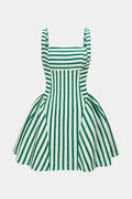 Stripes Print Square Neck Ruched Sleeveless Mini Dress