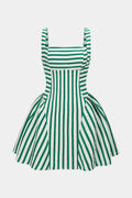 Stripes Print Square Neck Ruched Sleeveless Mini Dress